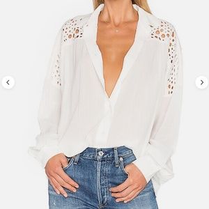 IRO Boho Eyelet Oversised Peasant Relaxed Semi-sheer  Long Buttoned Blouse L